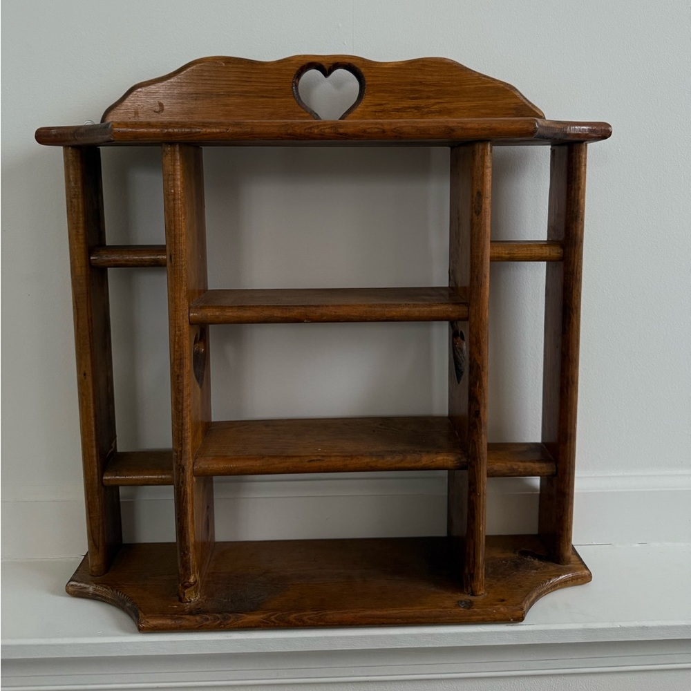 Large Vintage Wood Trinket Shelf With Heart Cutouts